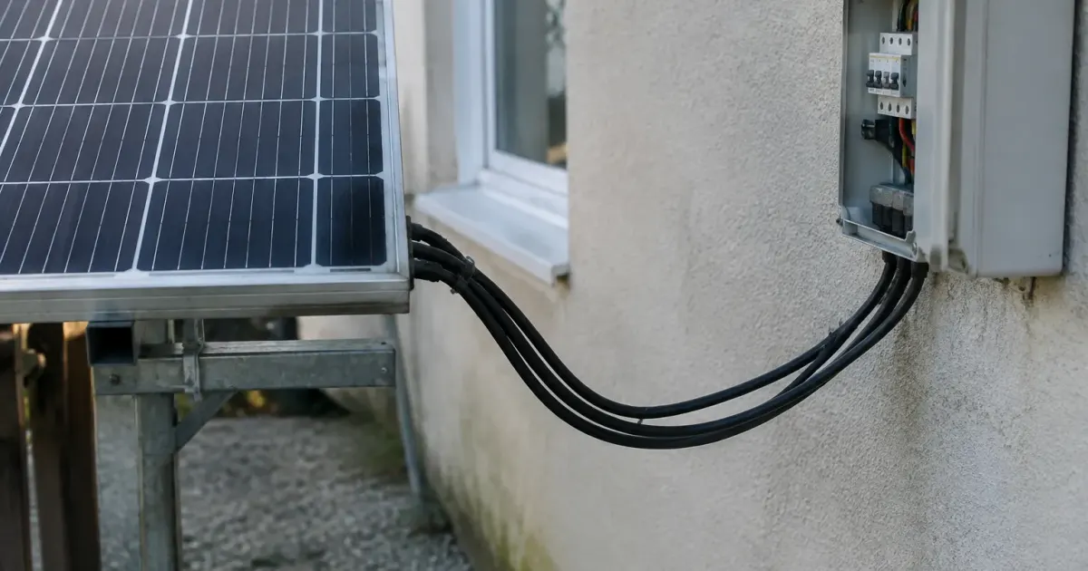 Cables noirs reliant panneau solaire au tableau electrique