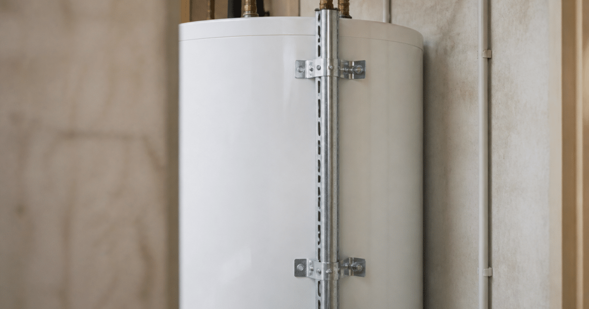 Dispositif metallique fixe verticalement sur reservoir eau chaude