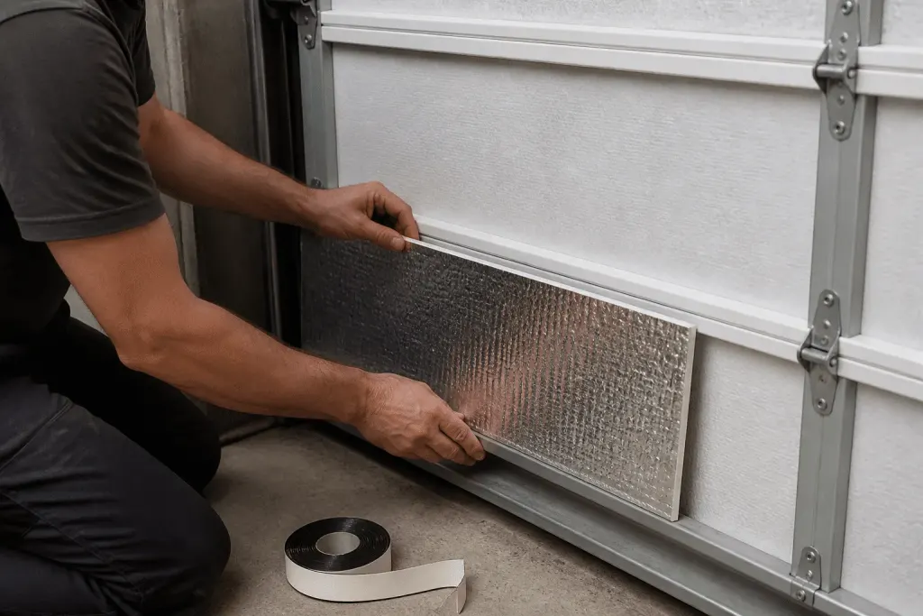 Panneaux isolants et adhésif double-face pour porte garage