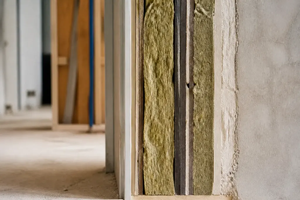 Coupe mur double isolation laine mineral multicouches